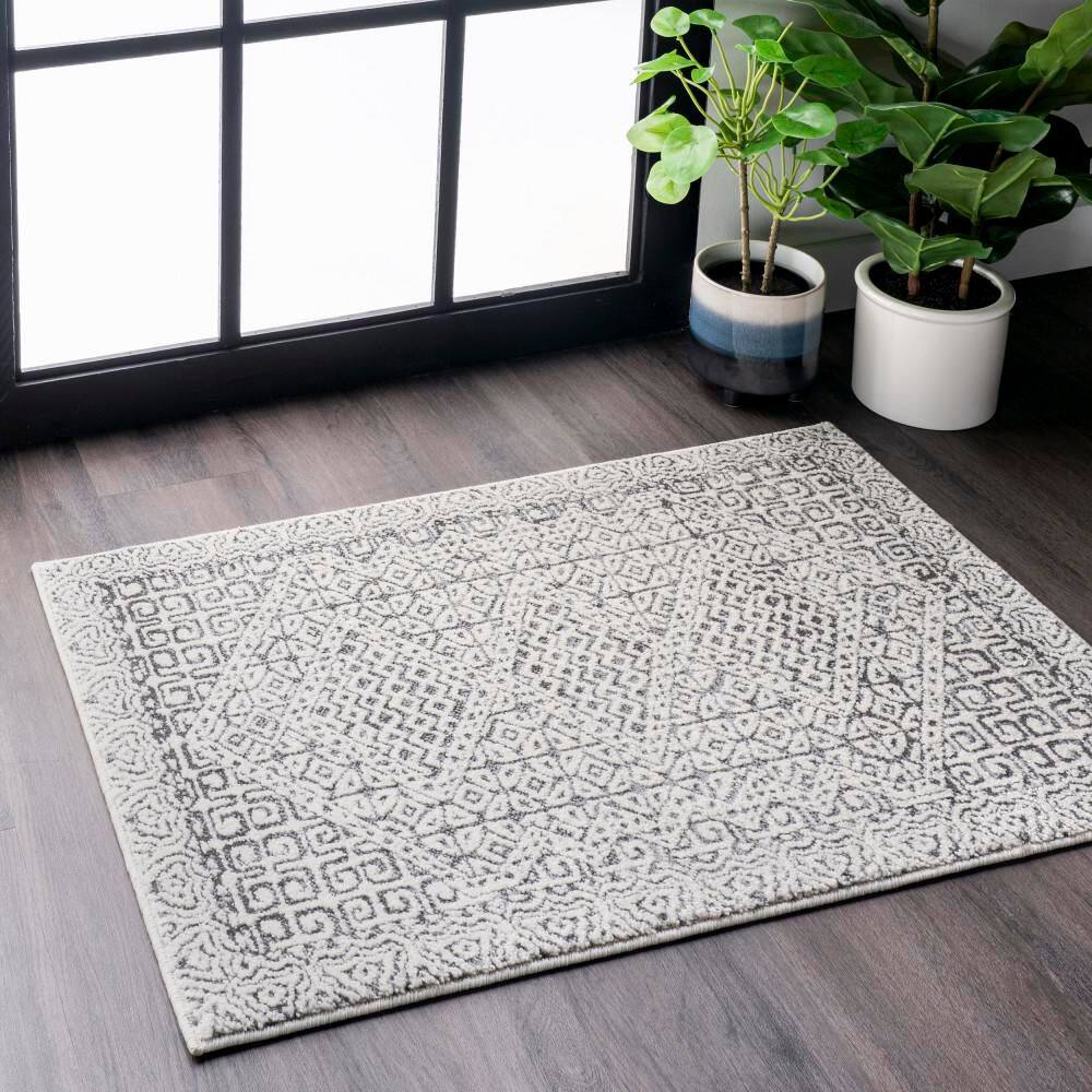 Exie Light Gray Moroccan Geometric 3x5 Area Rug