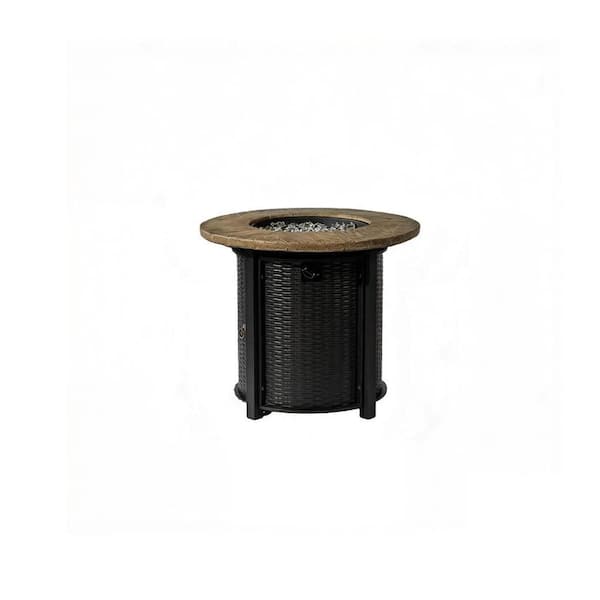 30 in. 50000 BTU Kerosene Propane Fire Pit Table, Round Outdoor Patio/Deck/Backyard Heater with Wood Grain Finish Black