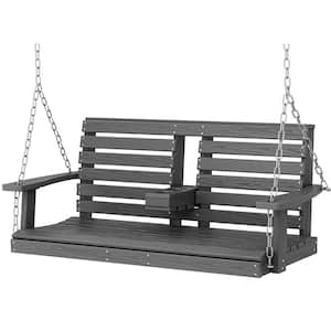 2-Person HDPE Plastic Outdoor Porch Swing in Gray