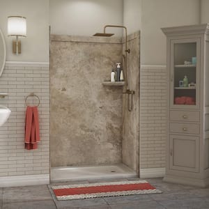 Elegance 36 in. x 48 in. x 80 in. 9-Piece Easy Up Adhesive Alcove Shower Wall Surround in Mocha Travertine