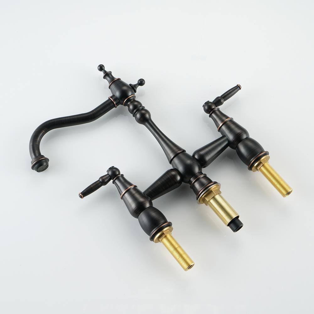 Oil Rubbed Bronze Bridge Kitchen Faucet with Side Sprayer