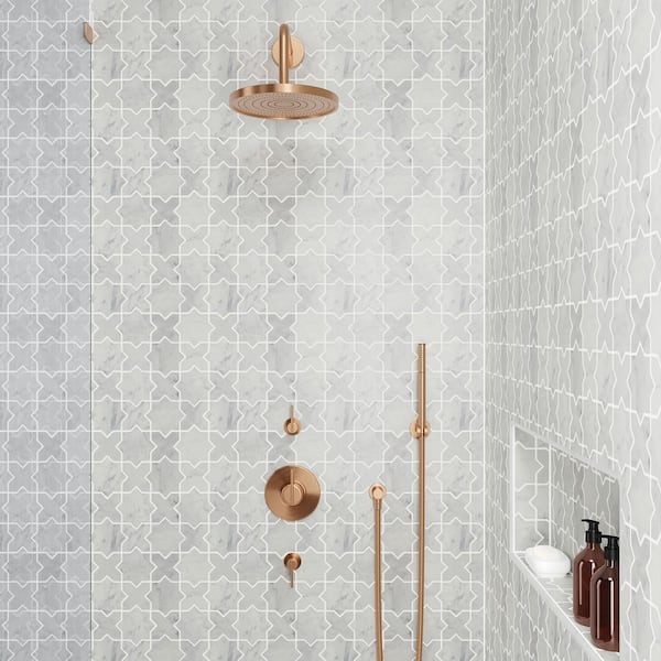 Monet 4 in. x 4 in. Honed White Carrara Marble Mosaic Tile (5.1 sq. ft./Case)