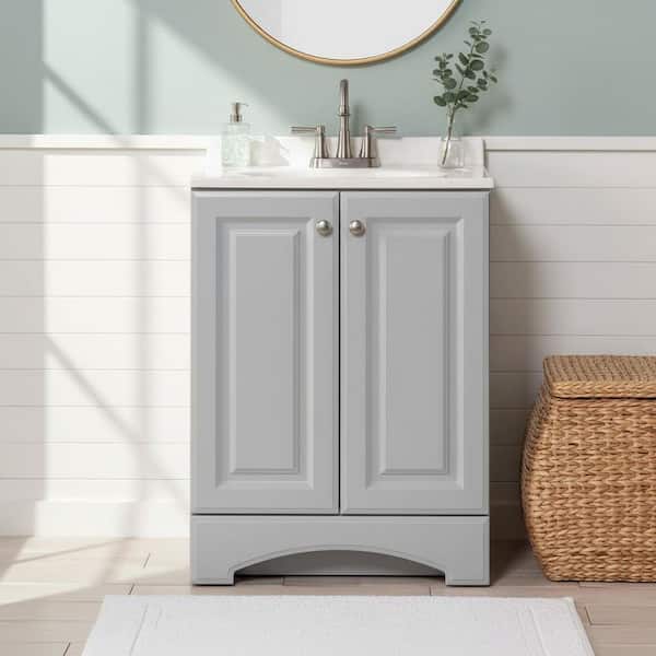 25 in. Single Sink Pearl Gray Bath Vanity with White Cultured Marble Top (Assembled)