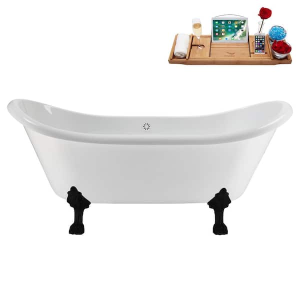 Streamline 71 in. x 31 in. Acrylic Clawfoot Soaking Bathtub in Glossy White with Glossy White Drain and Matte Black Clawfeet