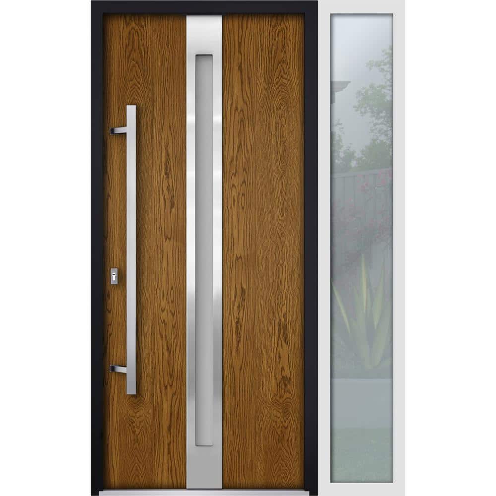 50 in. x 80 in. Right-Hand/Inswing Sidelight Frosted Glass Natural Oak Steel Prehung Front Door with Hardware price history on PriceWatchPro