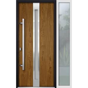 50 in. x 80 in. Right-Hand/Inswing Sidelight Frosted Glass Natural Oak Steel Prehung Front Door with Hardware
