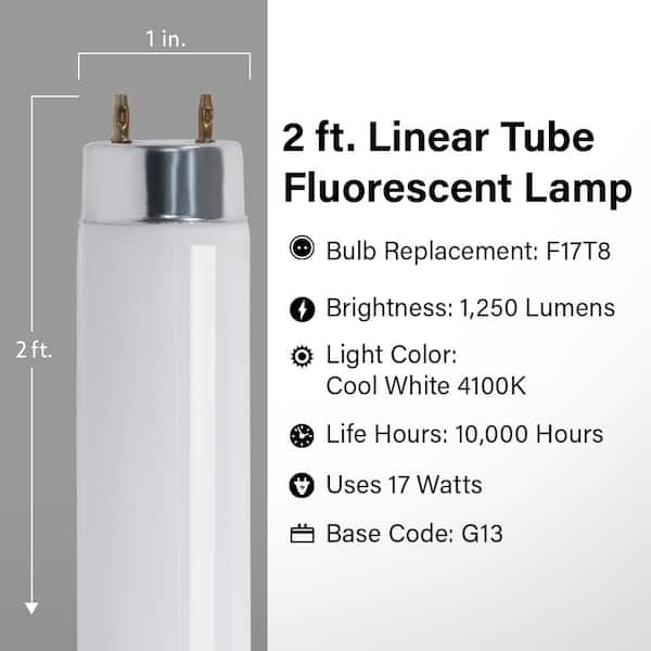 17-Watt 2 ft. T8 G13 Linear Fluorescent Tube Light Bulb, Cool White 4100K (2-Pack)
