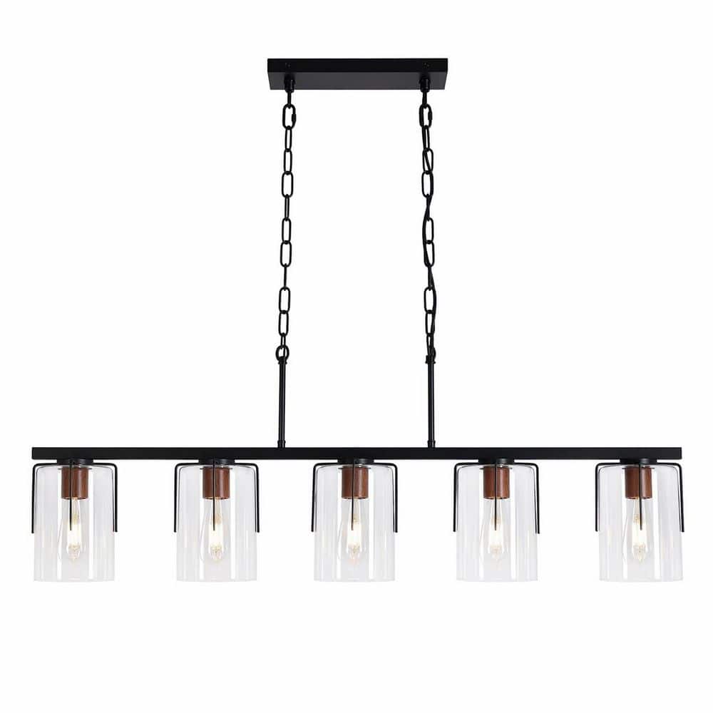 5-Light Black Linear Kitchen Island Chandelier, Farmhouse Dining Room Light Fixture with Clear Glass Shades price history on PriceWatchPro