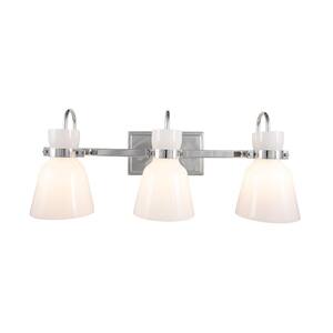 Curved Bell Style 24 in. 3-Light Chrome Vanity Light with Opal Glass Shades