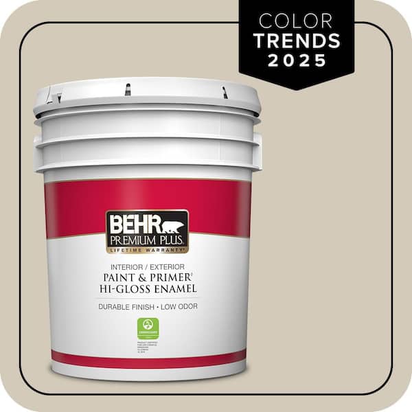 BEHR PREMIUM PLUS 5 gal. Designer Collection #DC-010 Even Better Beige Hi-Gloss Enamel Interior/Exterior Paint & Primer