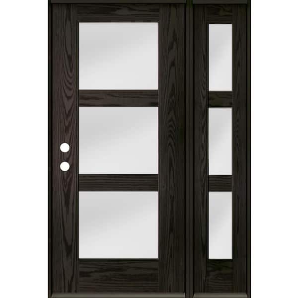 Krosswood Doors BRIGHTON Modern 50 in. x 80 in. 3-Lite Right-Hand/Inswing Satin Glass Baby Grand Stain Fiberglass Prehung Front Door/RSL
