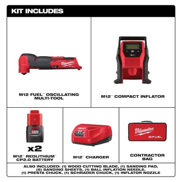 M12 FUEL 12V Lithium-Ion Cordless Oscillating Multi-Tool Kit w/ 4.0 Ah Battery, Charger, Accessories, Bag & Inflator