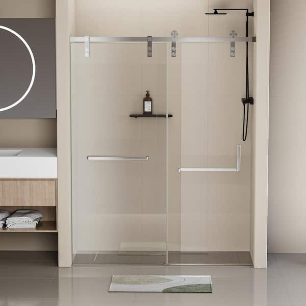 Abruzzo 60 in. W x 76 in. H Frameless Soft-Close Single Sliding Shower Door in Chrome with 5/16 in. Tempered Clear Glass