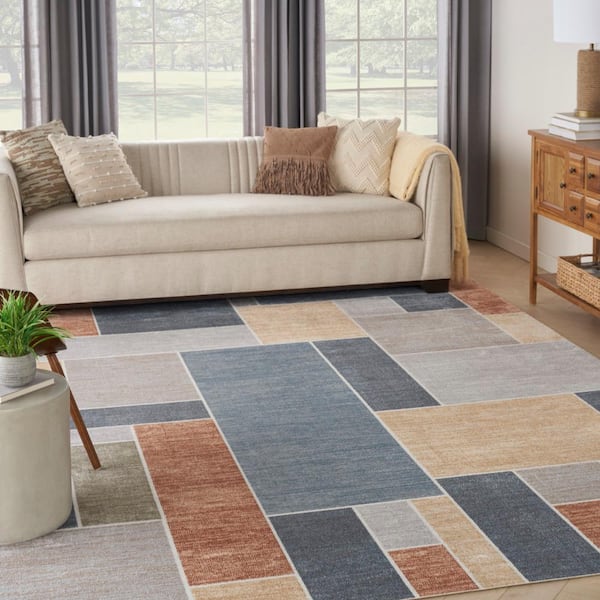 Astra Machine Washable Multicolor 9 ft. x 12 ft. Paneled Contemporary Area Rug