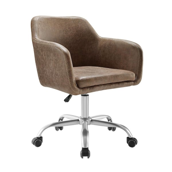 Linon Home Decor Barnes Faux Leather Seat Adjustable Height Office Desk Task Chair in Brown with Non-Adjustable Arms
