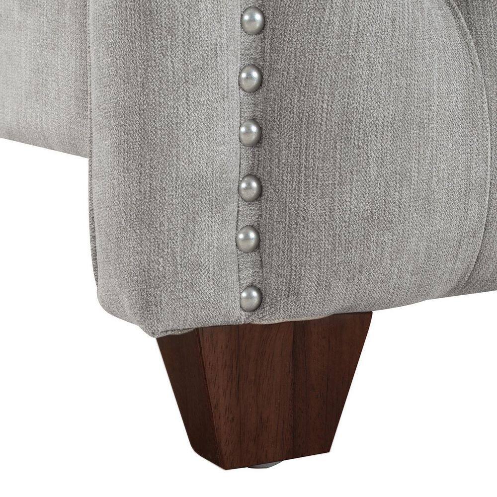 Marcella Queen Upholstered Bed with Tufted Headboard and Nailhead Trim, Silver Grey