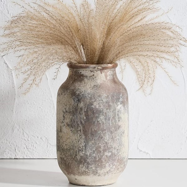Brown 9.5 in. Ceramic Large Vase, Pottery Decorative Flower Vase