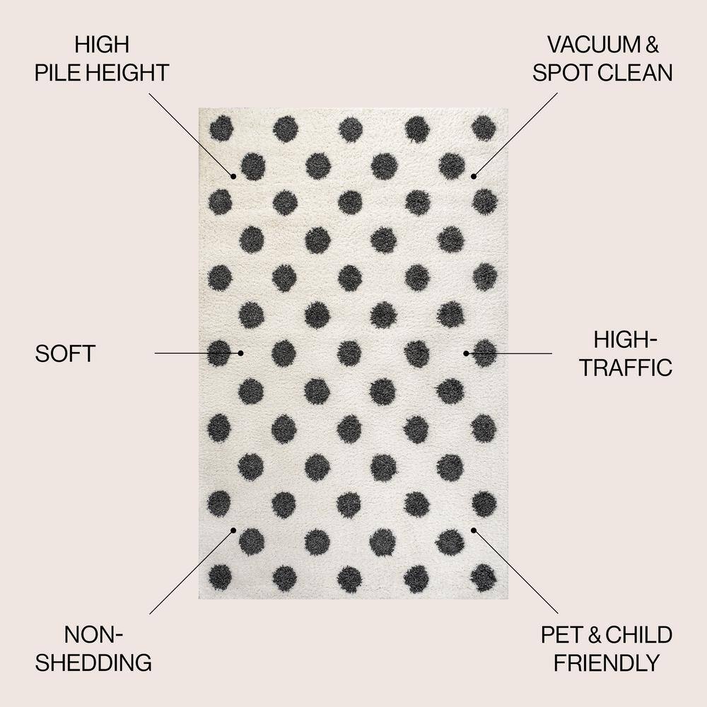 Easy-Care Charcoal and Ivory Polka Dot Shag Rug 3'x5'