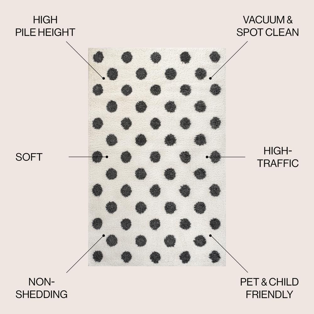 Mid-Century Charcoal and Ivory Dot Shag Rug 5'x8'