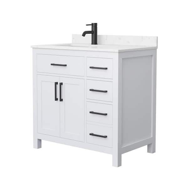 Wyndham Collection Beckett 36 in. W x 22 in. D x 35 in. H Single Sink Bathroom Vanity in White with Carrara Cultured Marble Top
