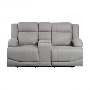 Darcel 70.5 in. W Gray Microfiber Power Double Reclining Loveseat with Center Console