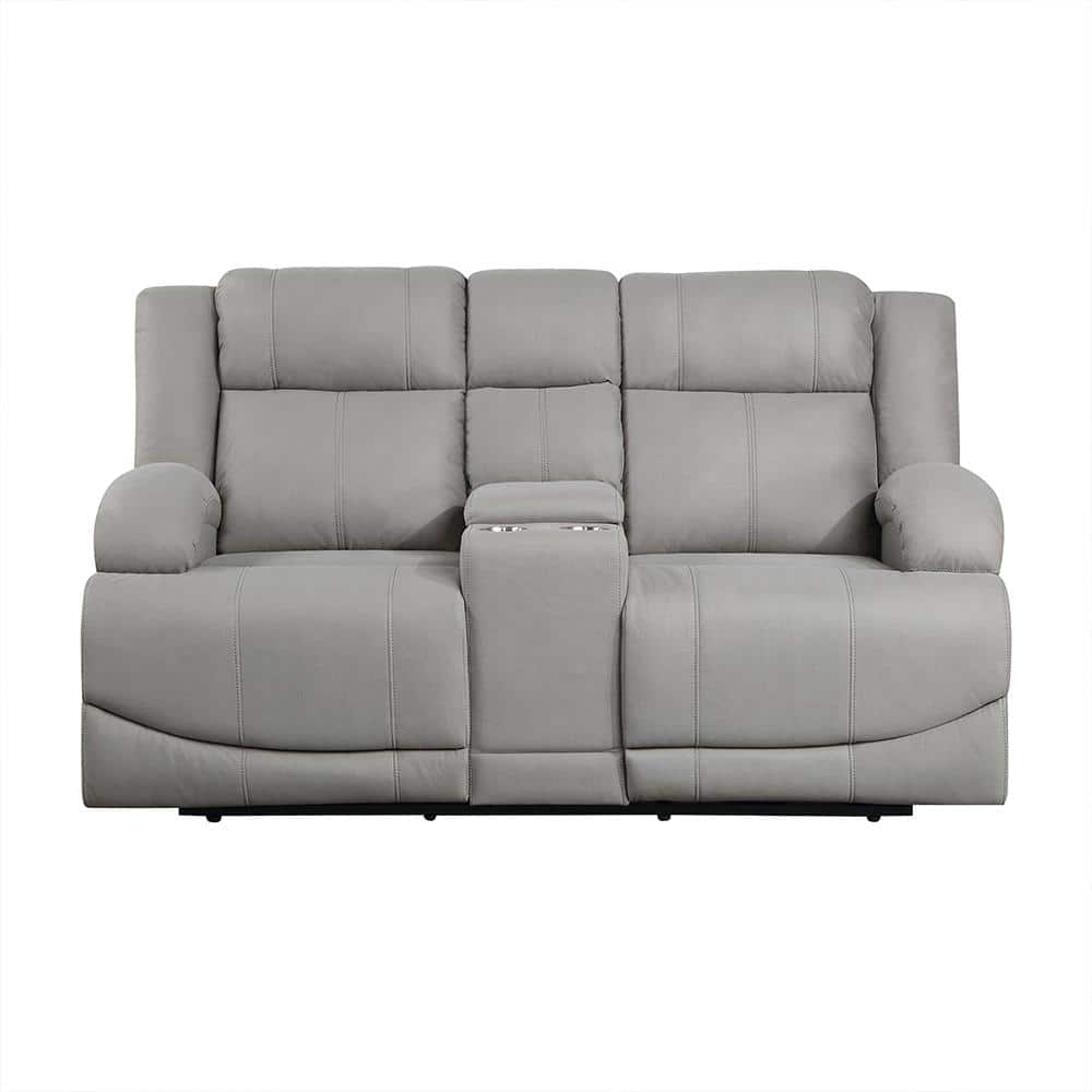 Darcel 70.5 in. W Gray Microfiber Power Double Reclining Loveseat with Cent