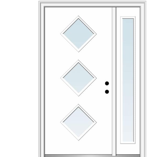 MMI DOOR Aveline 50 in. x 80 in. Left-Hand Inswing 3-Lite Clear Low-E Primed Fiberglass Prehung Front Door on 4-9/16 in. Frame