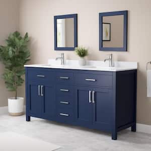Beckett 66 in. W x 22 in. D x 35 in. H Double Sink Bathroom Vanity in Dark Blue with Carrara Cultured Marble Top