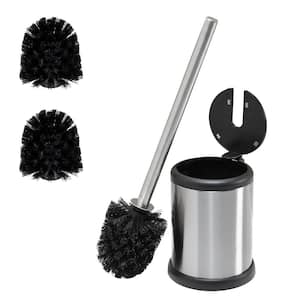 2-Pack Self Closing Lid Toilet Brush and Holder 2-Pack Replacement Brushes in Stainless Steel