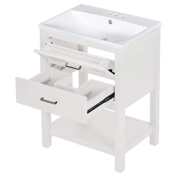 COWLOWN 24 in. W x 18 in. D x 34 in. H Bathroom White Linen Cabinet