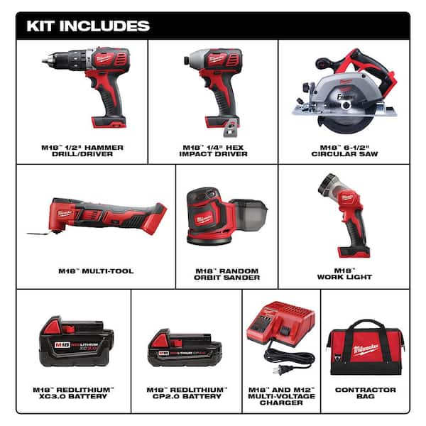 Milwaukee M18 18V Lithium-Ion Cordless Combo Kit (6-Tool) with M18  Batteries, Charger, Tool Bag 2691-26XC The Home Depot