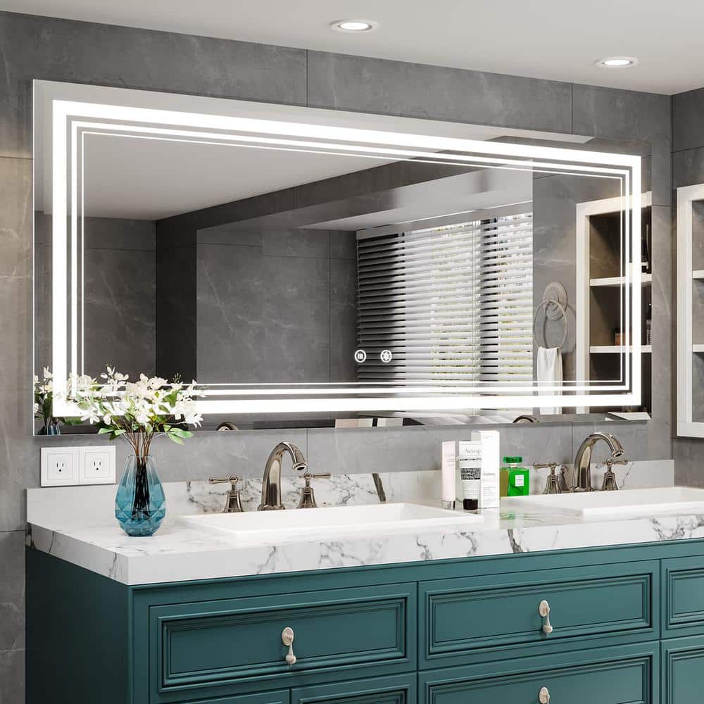 60 in. W x 24 in. H Rectangular Aluminum Framed Anti-Fog LED Lighted Wall B
