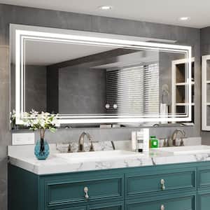 60 in. W x 24 in. H Rectangular Aluminum Framed Anti-Fog LED Lighted Wall Bathroom Vanity Mirror in Silver