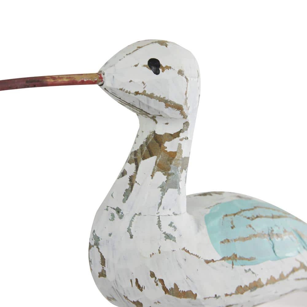 21" White Distressed Wood Bird Sculpture with Jute Trim