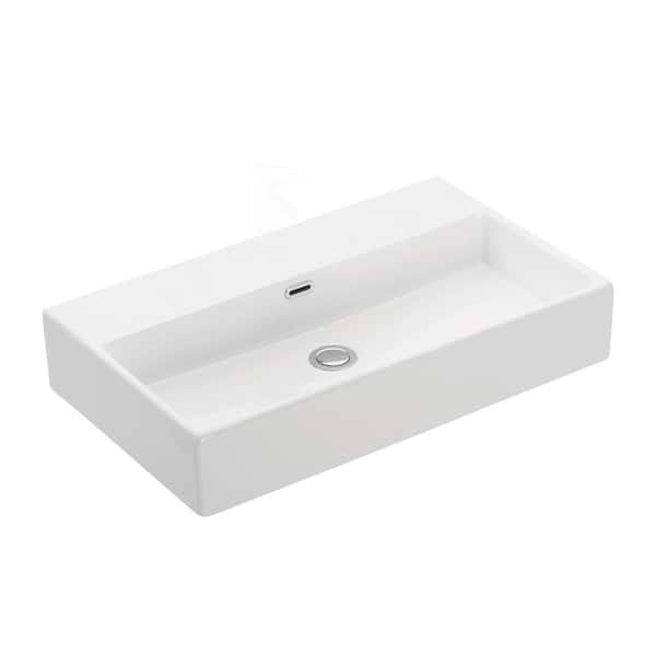 WS Bath Collections Quattro 70 Wall Mount / Vessel Bathroom Sink in Ceramic White without Faucet Hole