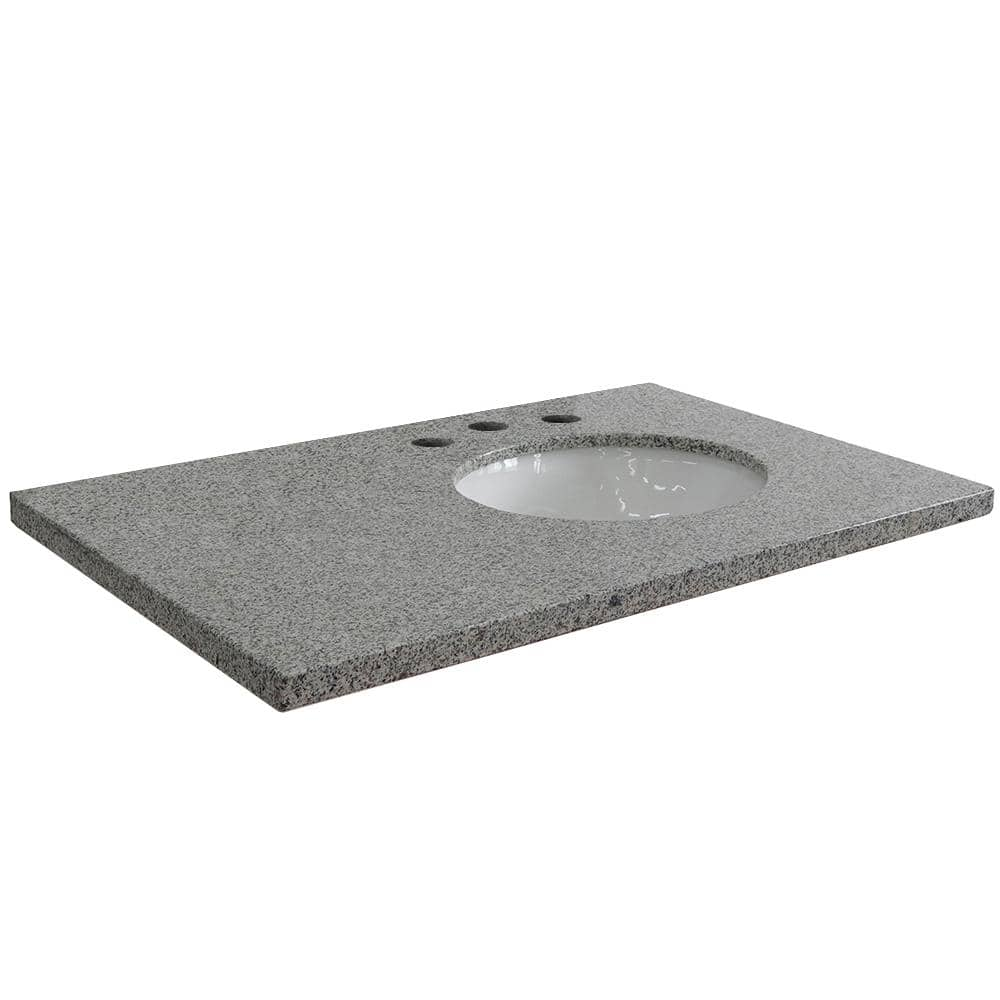 37 in. W x 22 in. D x 2 in. H Gray Granite Vanity Top with Right Side Oval Sink -  Bellaterra Home, BT4301-37R-GYO