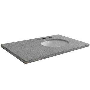 37 in. W x 22 in. D x 2 in. H Gray Granite Vanity Top with Right Side Oval Sink