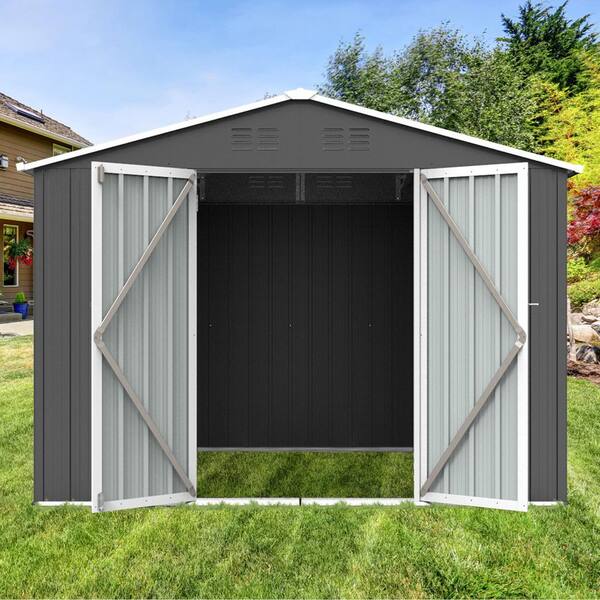 D*様 MacOutdoor MACONE 8.5 ft. W x 6.2 ft. D Gray Metal Outdoor Garden Storage Sheds with