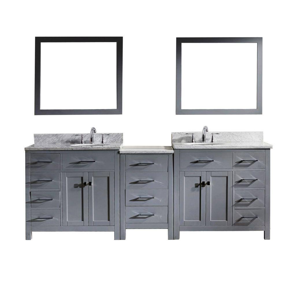 Reviews For Virtu Usa Caroline Parkway 92 In W Bath Vanity In Gray With Marble Vanity Top In White With Square Basin And Mirror Md 2193 Wmsq Gr The Home Depot