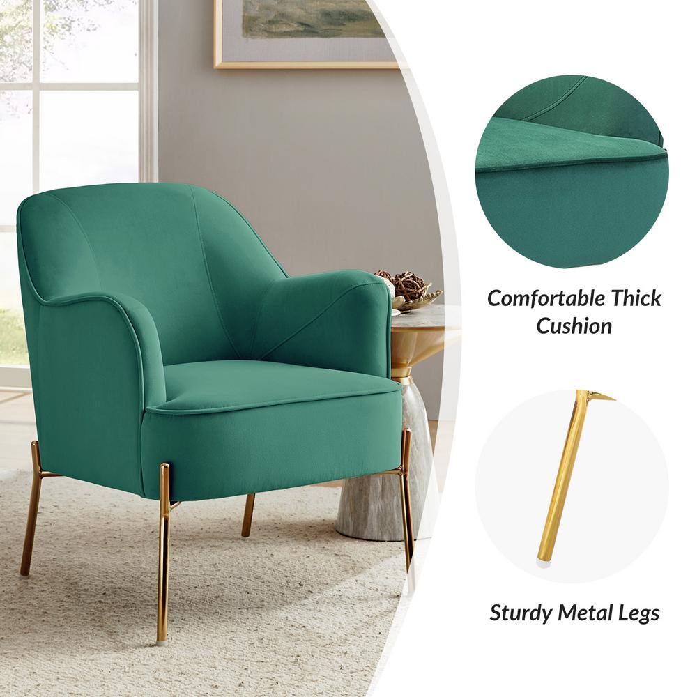 Elegant Mid-Century Green Velvet Accent Chair with Golden Legs