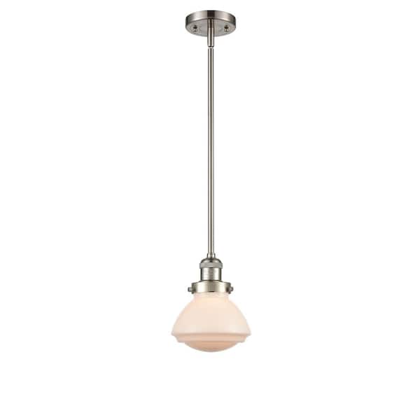 Innovations Olean 100-Watt 1-Light Brushed Satin Nickel Shaded Mini Pendant Light with Frosted Glass Shade