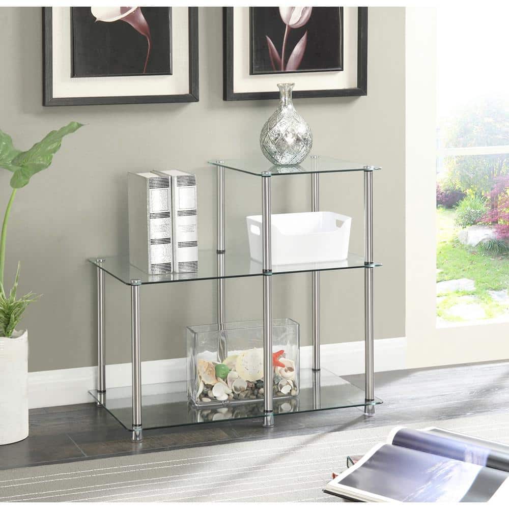 Clear Glass and Chrome 3-Tier Step End Table