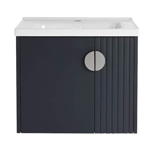 23.80 in. W 18.50 in. D 20.69 in. H Single Sink Wall MountedBath Vanity in Black with White Ceramic Top