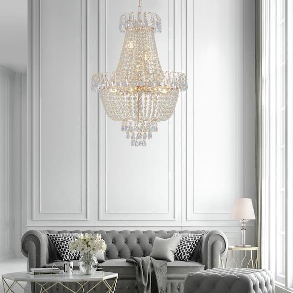 HKMGT 21.7 in. W 10-Light Gold Crystal Chandelier for Living