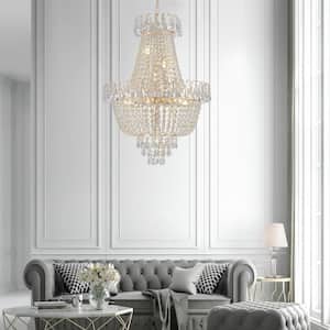 21.7 in. W 10-Light Gold Crystal Chandelier for Living Room and Kitchen Island with No Bulbs Included
