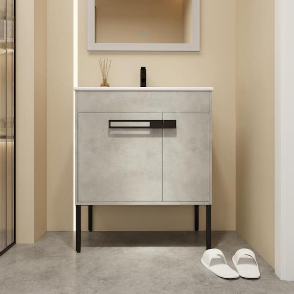 Staykiwi 30 in. W x 19 in. D x 35 in. H Freestanding Bath Vanity in Cement Grey with White Ceramic Top