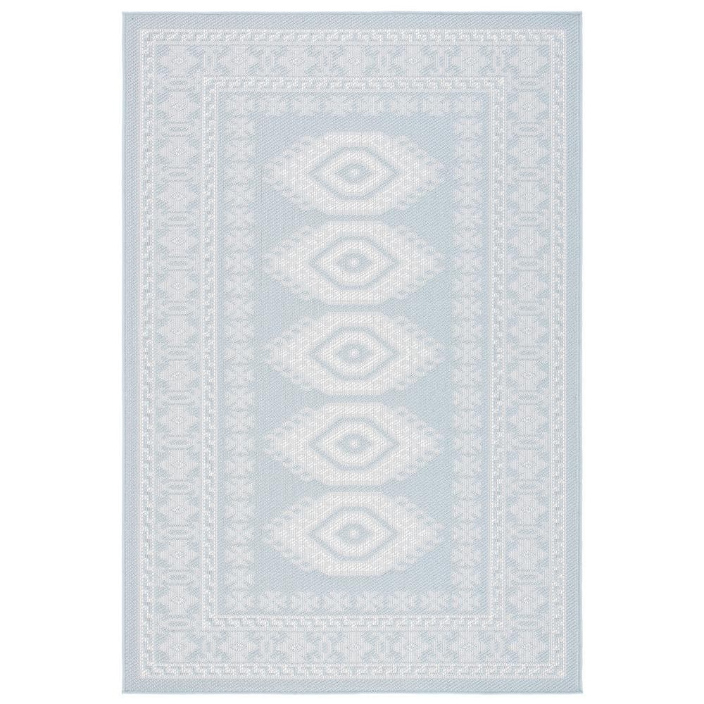 Handmade Aqua Blue Ivory Synthetic Indoor/Outdoor Tufted Rug 4'5" x 6'5"