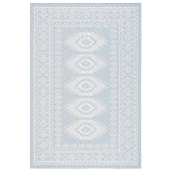 SAFAVIEH Martha Stewart Aqua/Blue Ivory 7 ft. x 9 ft. Border Tribal Diamonds Indoor/Outdoor Area Rug