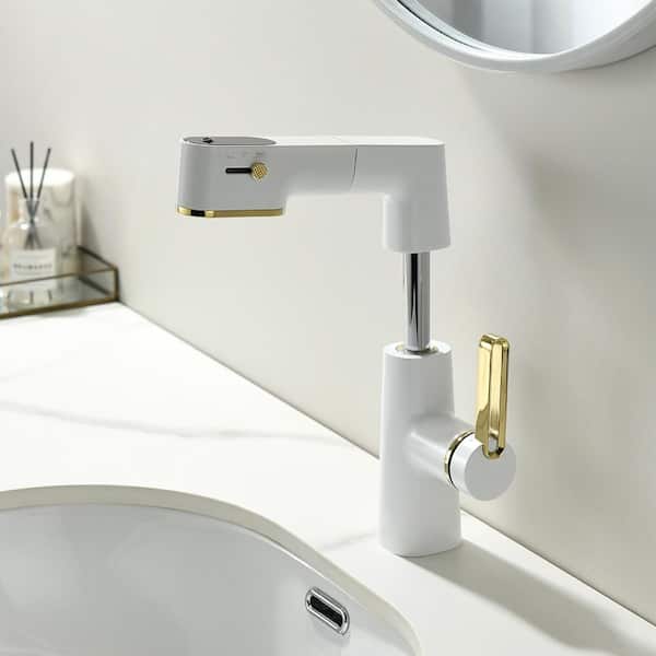 Unbranded Single Handle Single Hole Deck Mount Bathroom Faucet 1.37 GPM with Sprayer, Digital Display and Spot Resistant in White