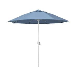 7.5 ft. Matted White Aluminum Market Patio Umbrella Fiberglass Ribs and Auto Tilt in Air Blue Sunbrella